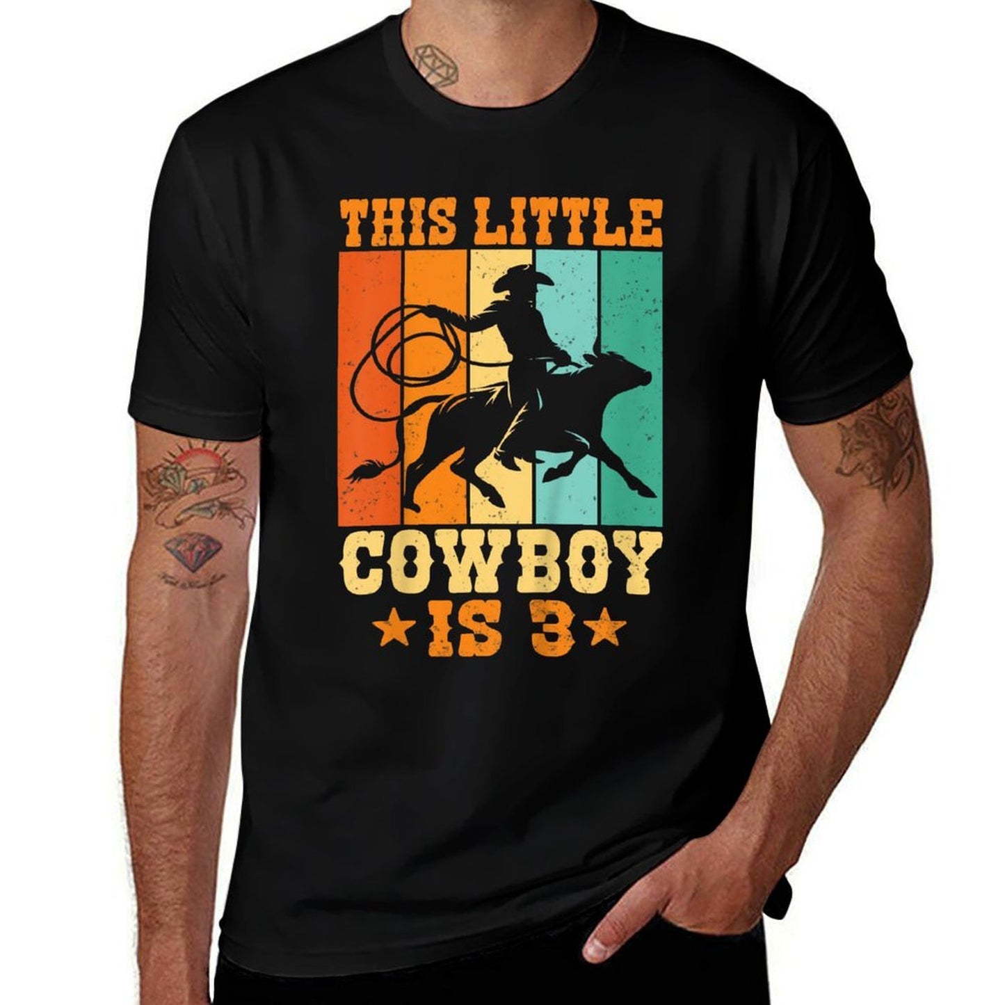Kids This Little Cowboy Is 3 Kids Three Years Old 3rd Birthday  Cotton T-Shirt