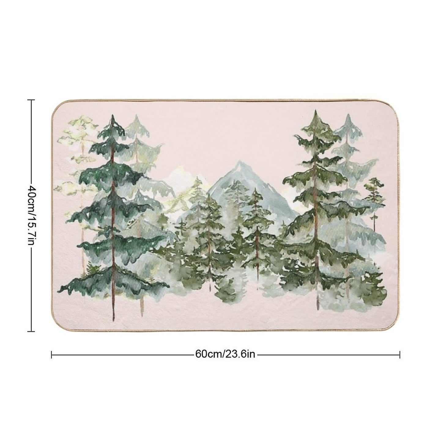 Watercolor Pine Forest And Mountain Aesthetic Graphic  Easy To Clean Bath Mat