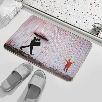 Banksy Umbrella Rainbow Happy Girl  Anti-Trip Bath Mat