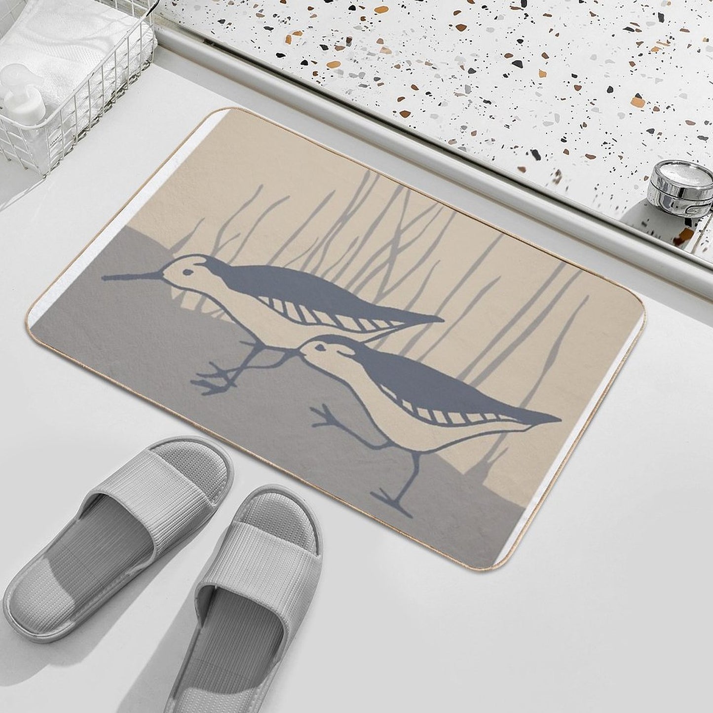 Sandpiper Beach Scene  Slip-Resistant Bath Mat