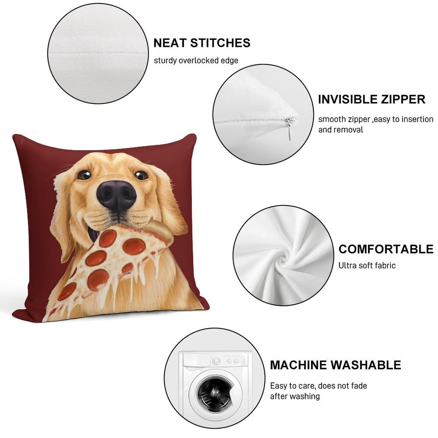 Golden Retriever Eating Pizza - Dog with A Slice of Pizza Soft Shrink-Resistant Throw Pillow