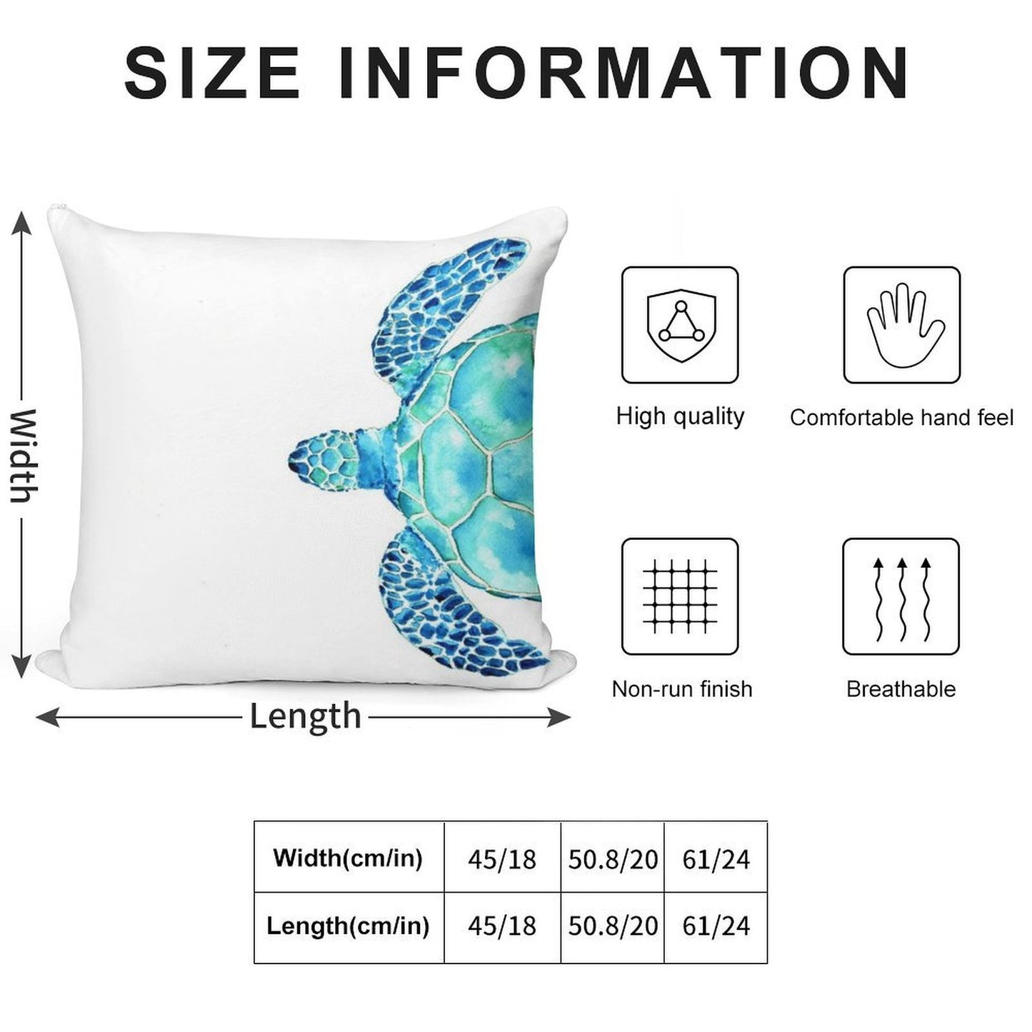 Coastal. Sea Turtle. Watercolor Painting. Soft Fade-Resistant Throw Pillow