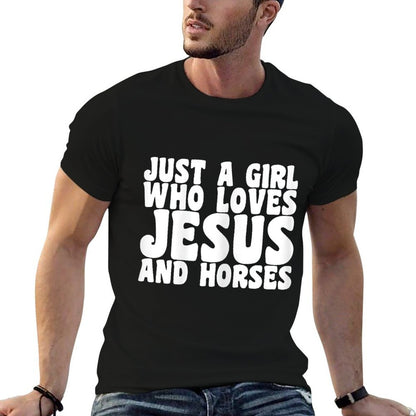 Just A Girl Who Loves Jesus And Horses Funny Christian Gift  Polyester Blend T-Shirt