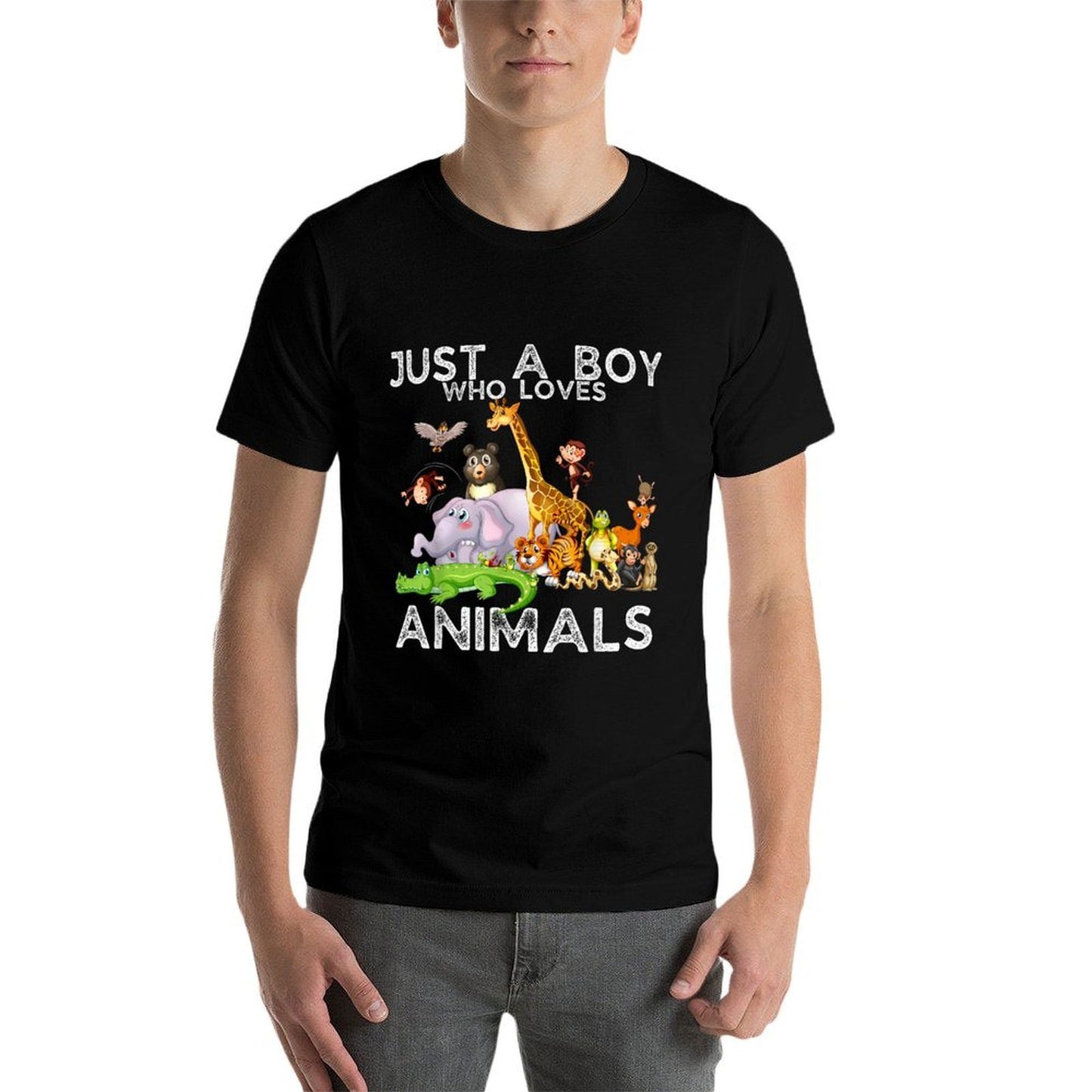 Just A Boy Who Loves Animals, Wild Cute Zoo Animals Boys  Slim-fit Cut T-Shirt