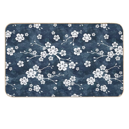 Navy And White Cherry Blossom Pattern  Non-Slip Bath Mat