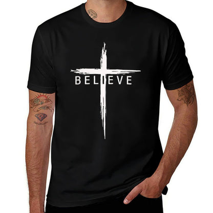 Believe Christian Cross Jesus Christ Christians Men Women  Polyester Blend T-Shirt