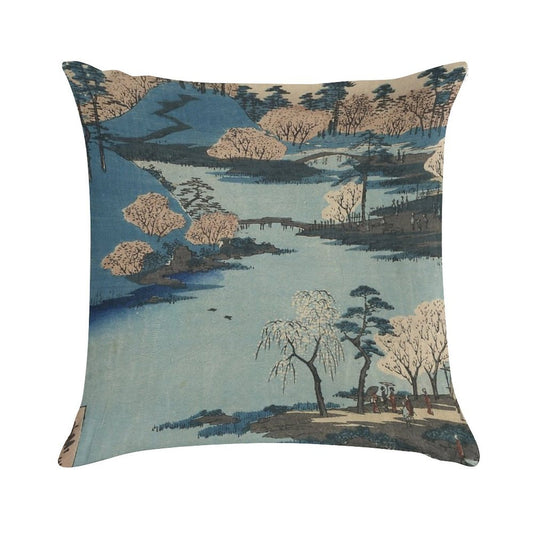 Vintage 1800's Japanese River Landscape Art Soft Gift Ready Throw Pillow