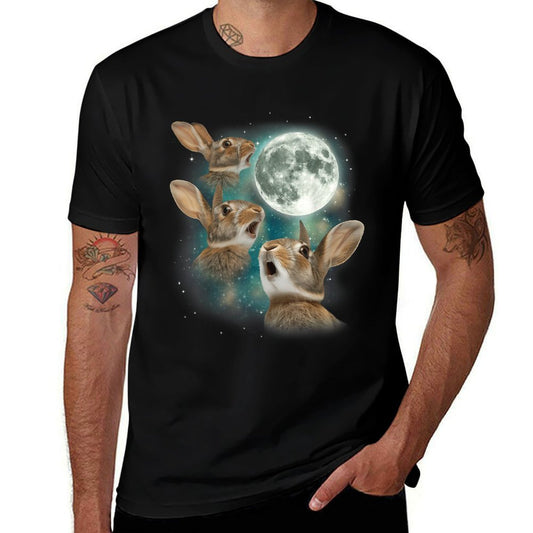 Three Bunny Moon  3 Rabbit Meme Humorous Cute Wildlife  High-quality Stitching T-Shirt