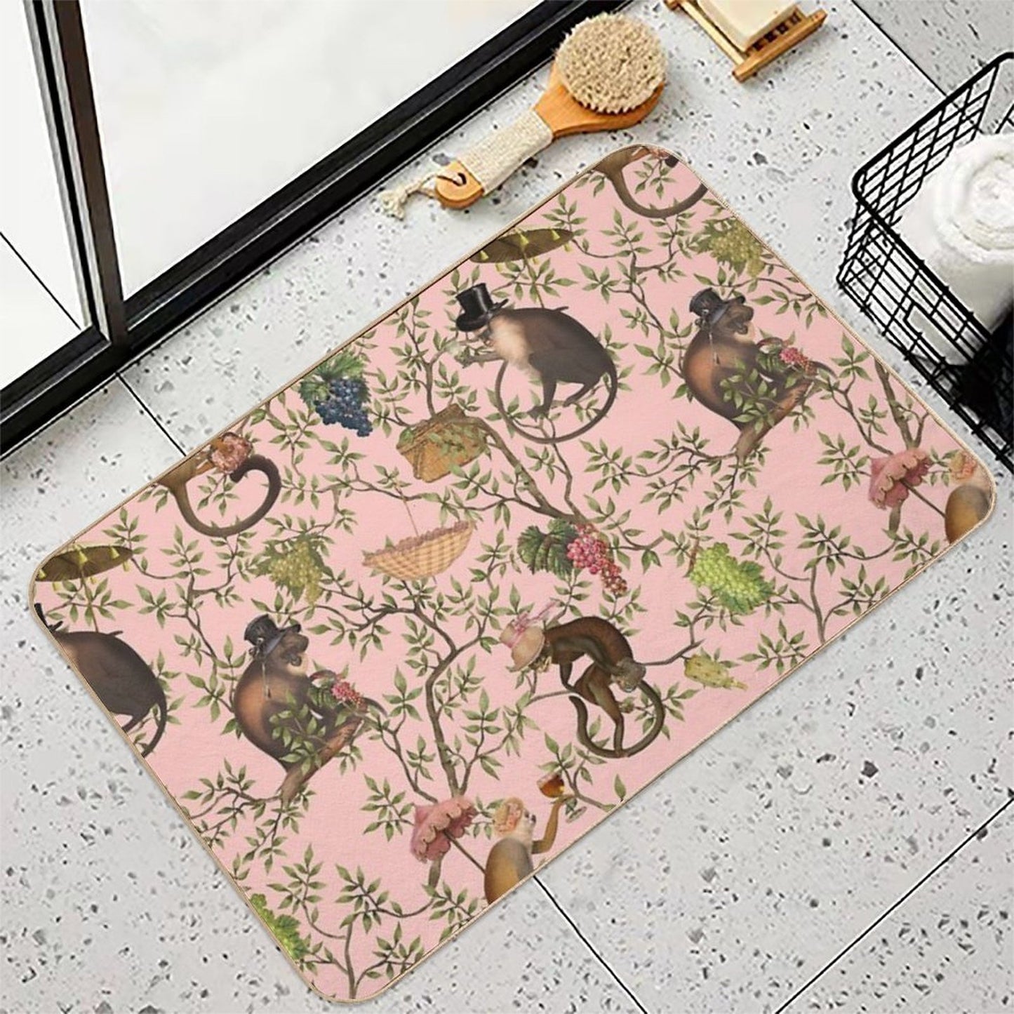 Copy of Vintage Chinoiserie Monkeys Botanical Garden Pink Nightgarden  Dirt-Trapping Bath Mat