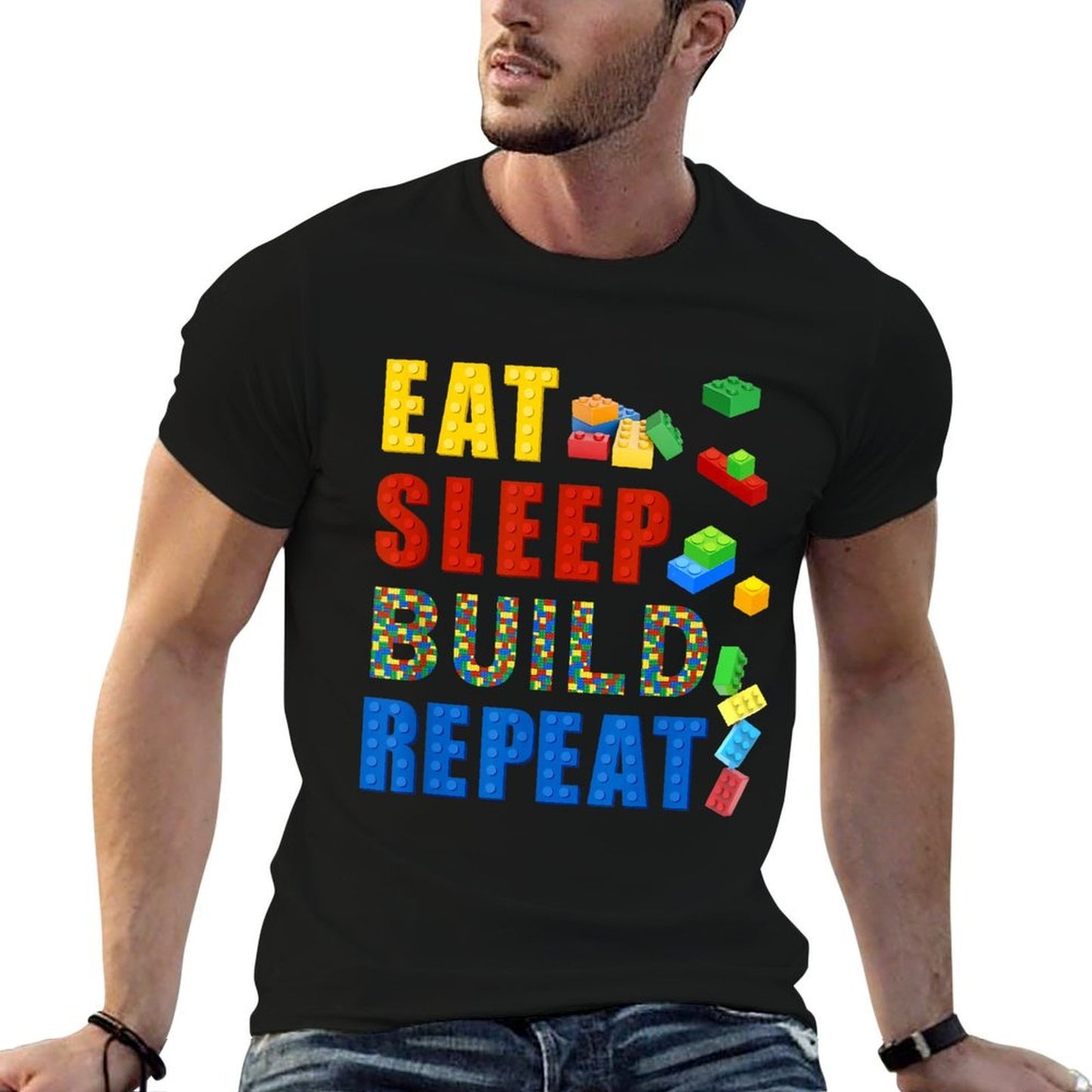 Eat Sleep Build Repeat Building Bricks Blocks Master Builder  Oversized Silhouette T-Shirt