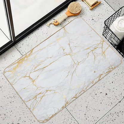 White And Gold Marble  Repositionable Bath Mat