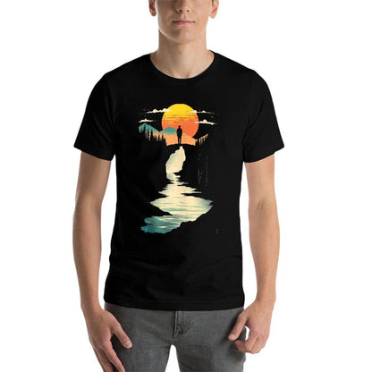 Twilight Cyan And Amber Seaside Vista  High-quality Stitching T-Shirt