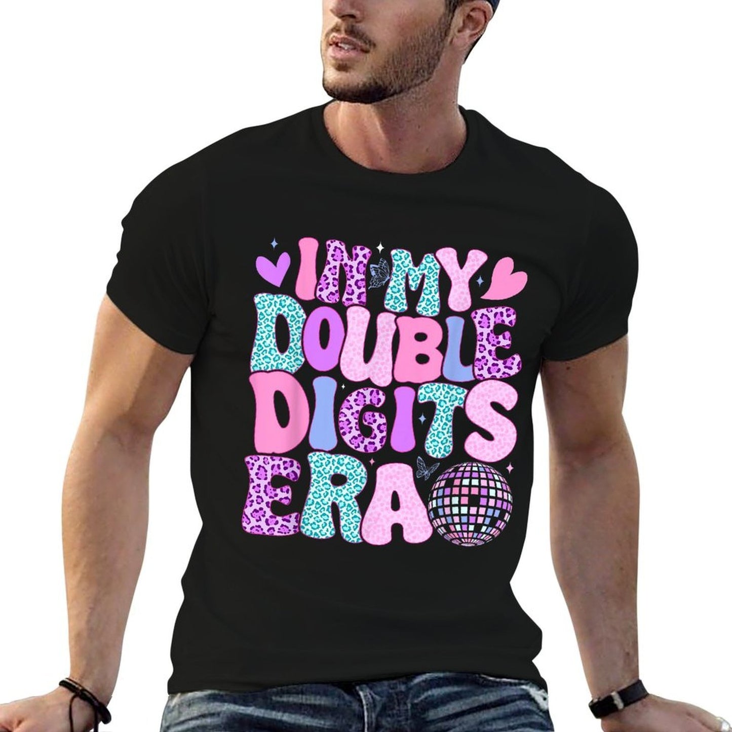 In My Double Digits Era Retro 10 Year Old 10th Birthday Girl  Rolled Sleeves T-Shirt