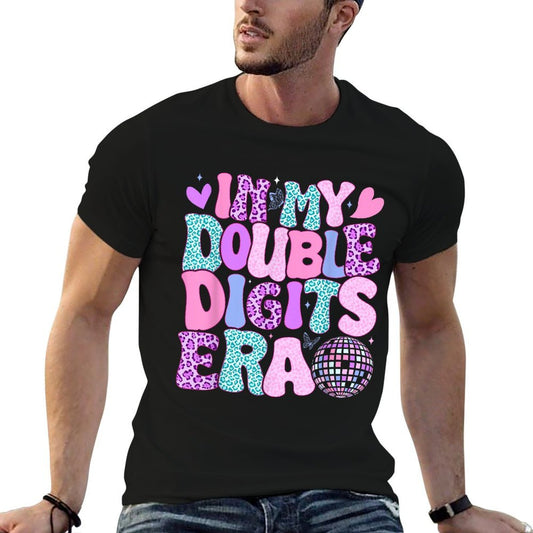 In My Double Digits Era Retro 10 Year Old 10th Birthday Girl  Rolled Sleeves T-Shirt