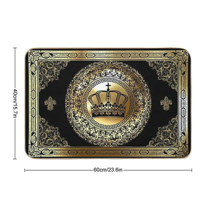 Ornate Baroque Crown Black Gold Greek Key  Multi-Purpose Bath Mat