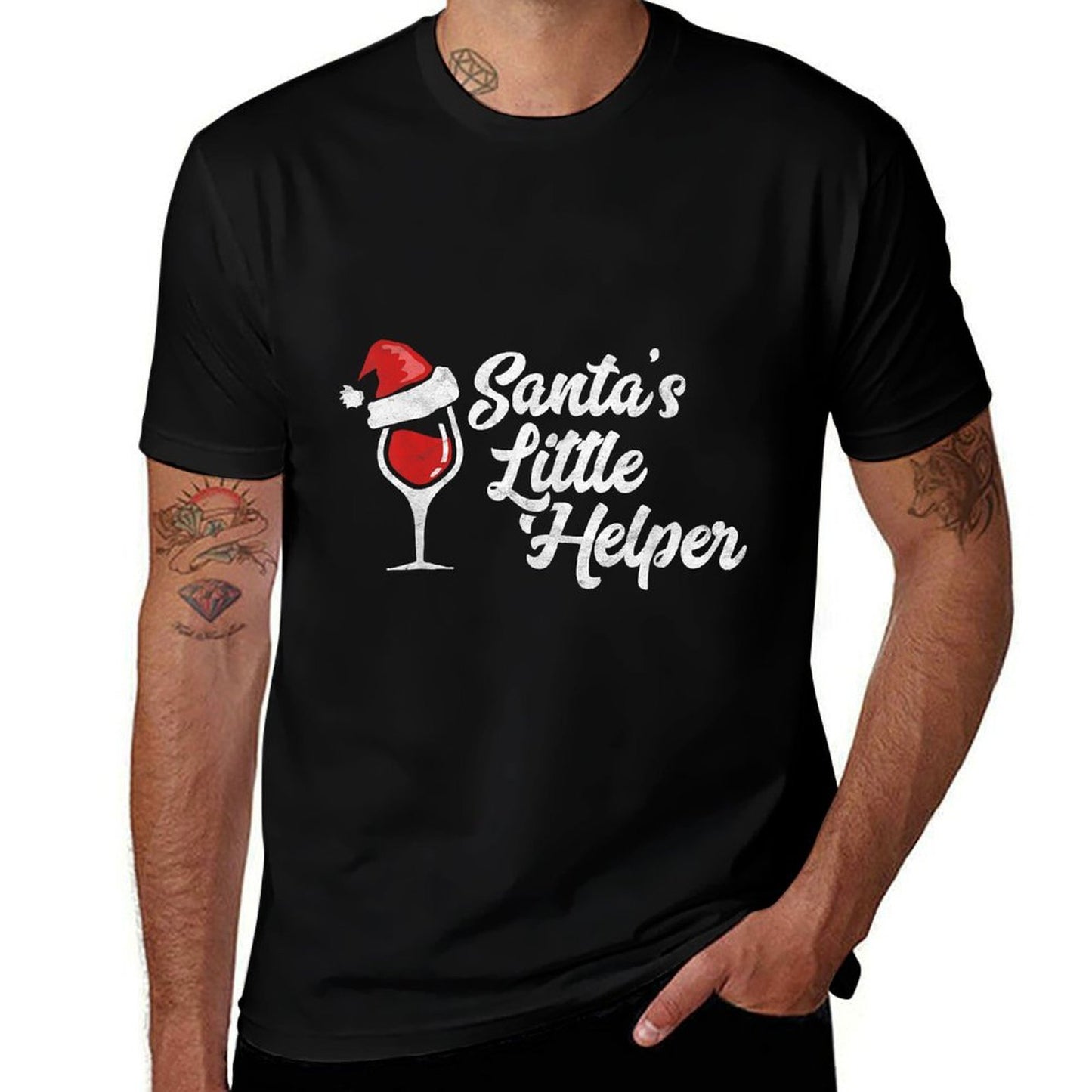 Santas Little Helper Christmas Wine Glass  Santa Hat  Versatile T-Shirt