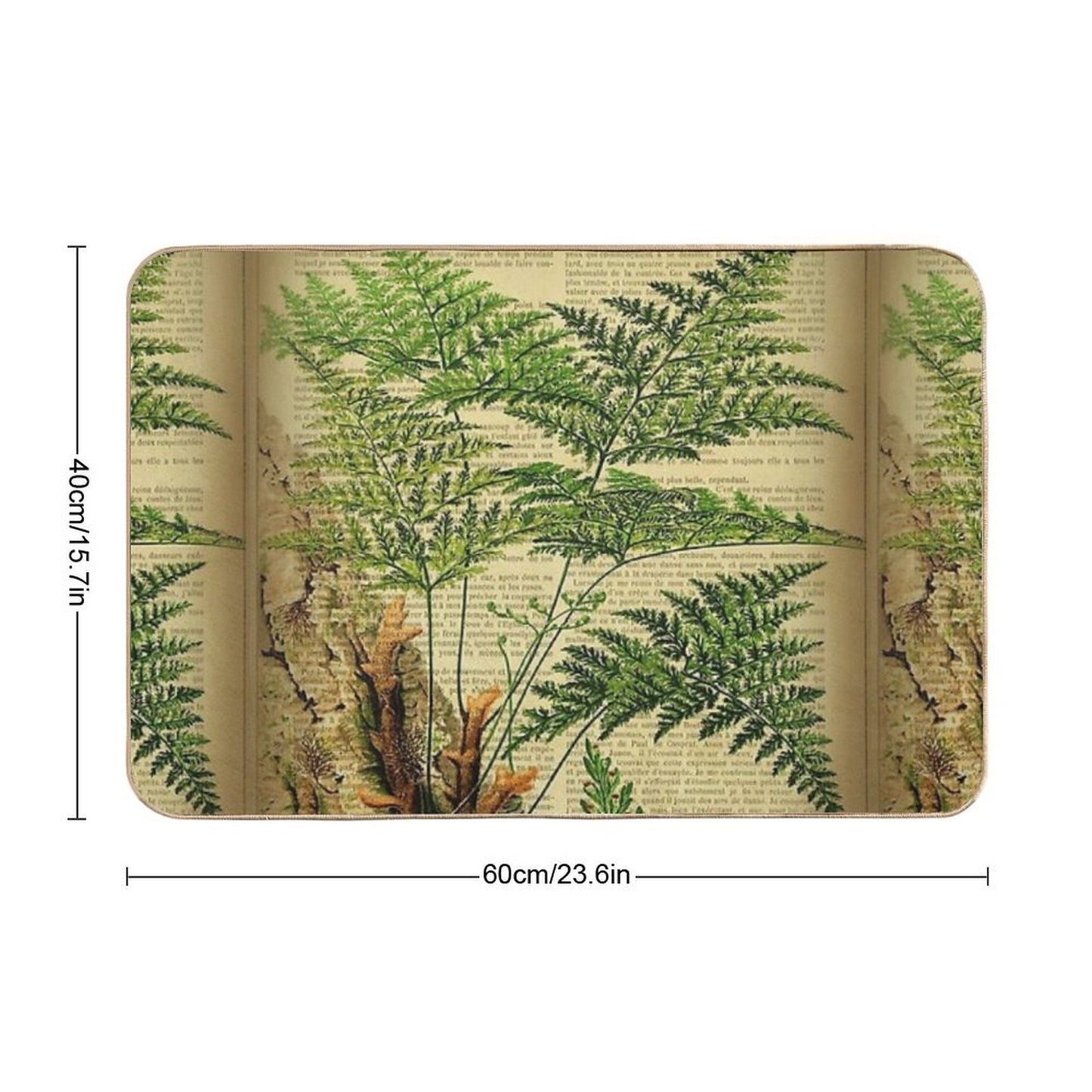 Botanical Print, on Old Book Page - Fern  Easy Maintenance Bath Mat