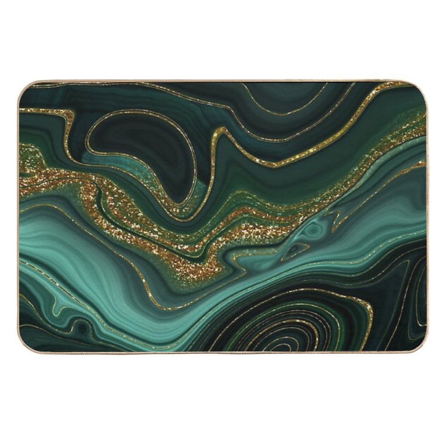 Gold Indigo Malachite Faux Marble II  Easy Maintenance Bath Mat