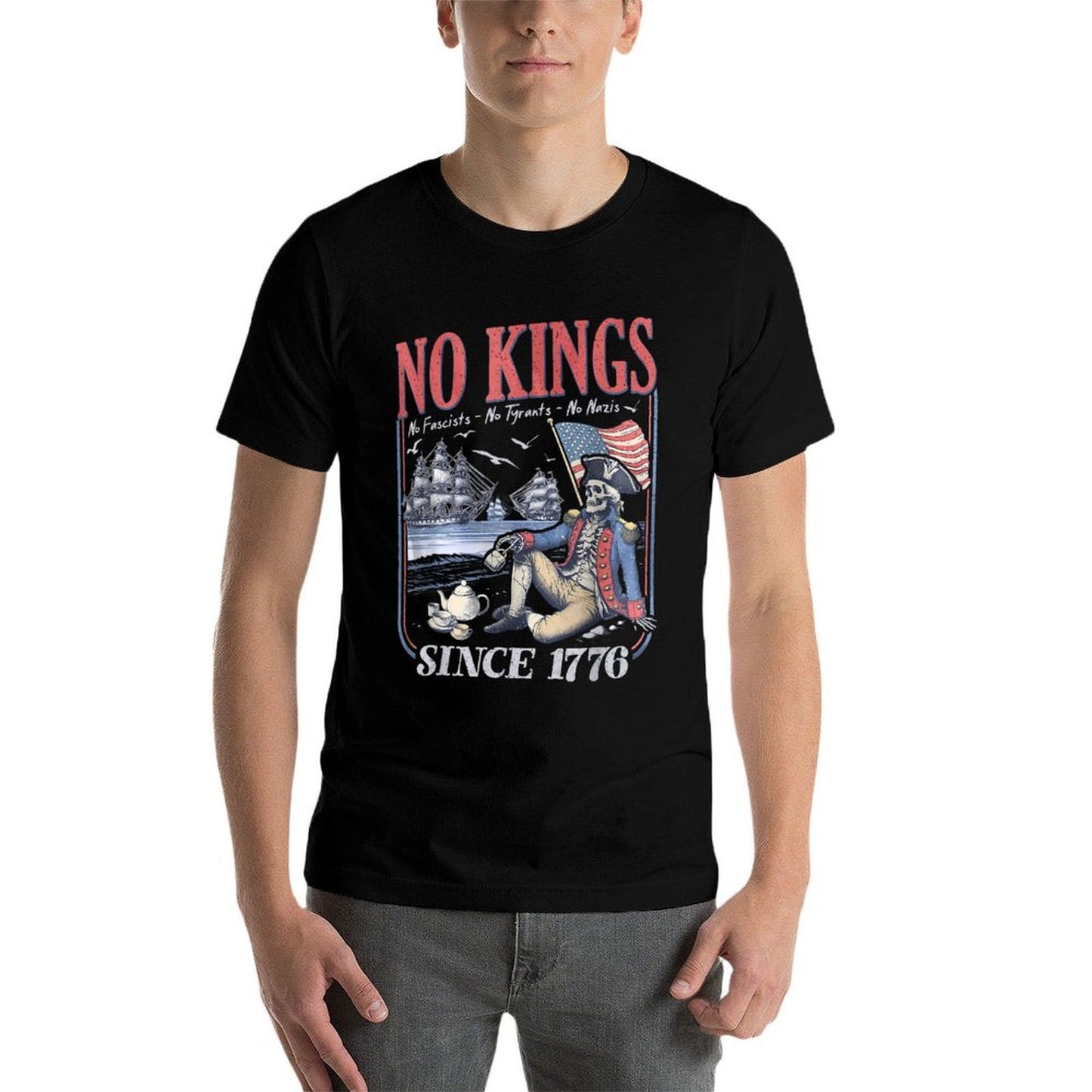 Retro No Kings No Fascists No Tyrants No Nazis Since 1776  Summer-ready Fabric T-Shirt