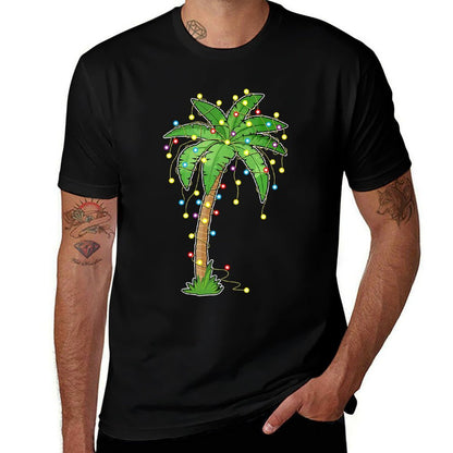 Christmas Lights Palm Tree Beach Funny Tropical Xmas Gift Comfortable T-Shirt