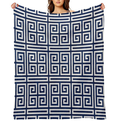 Greek Key - Blue And White Anti-pilling Throw Blanket