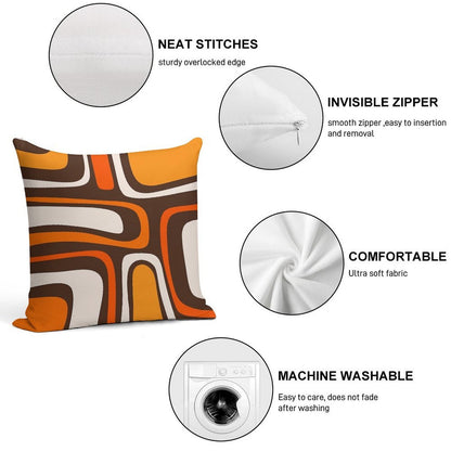 Palm Springs Retro Mid-Century Modern Abstract Pattern in 70s Dark Brown Orange Beige Soft Hidden Zipper Throw Pillow
