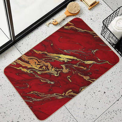 Faux Fire Red And Gold Marble  Long-Lasting Bath Mat