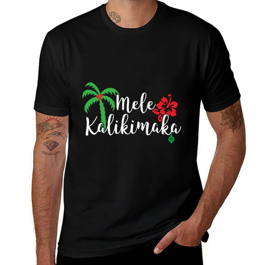 Mele Kalikimaka Hawaiian Merry Christmas  Ribbed Collar T-Shirt