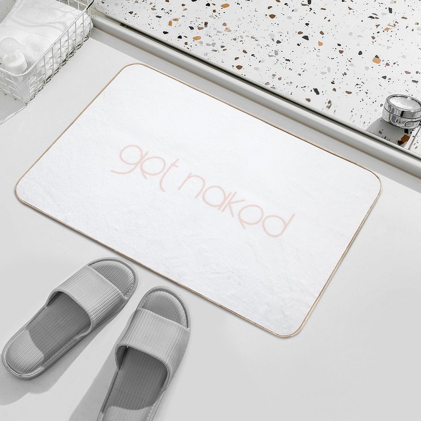Get Naked Funny Bathroom Graphic  Easy To Clean Bath Mat