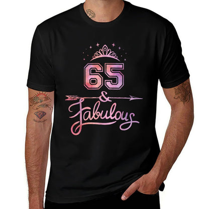 Women 65 Years Old And Fabulous Happy 65th Birthday  Ribbed Collar T-Shirt
