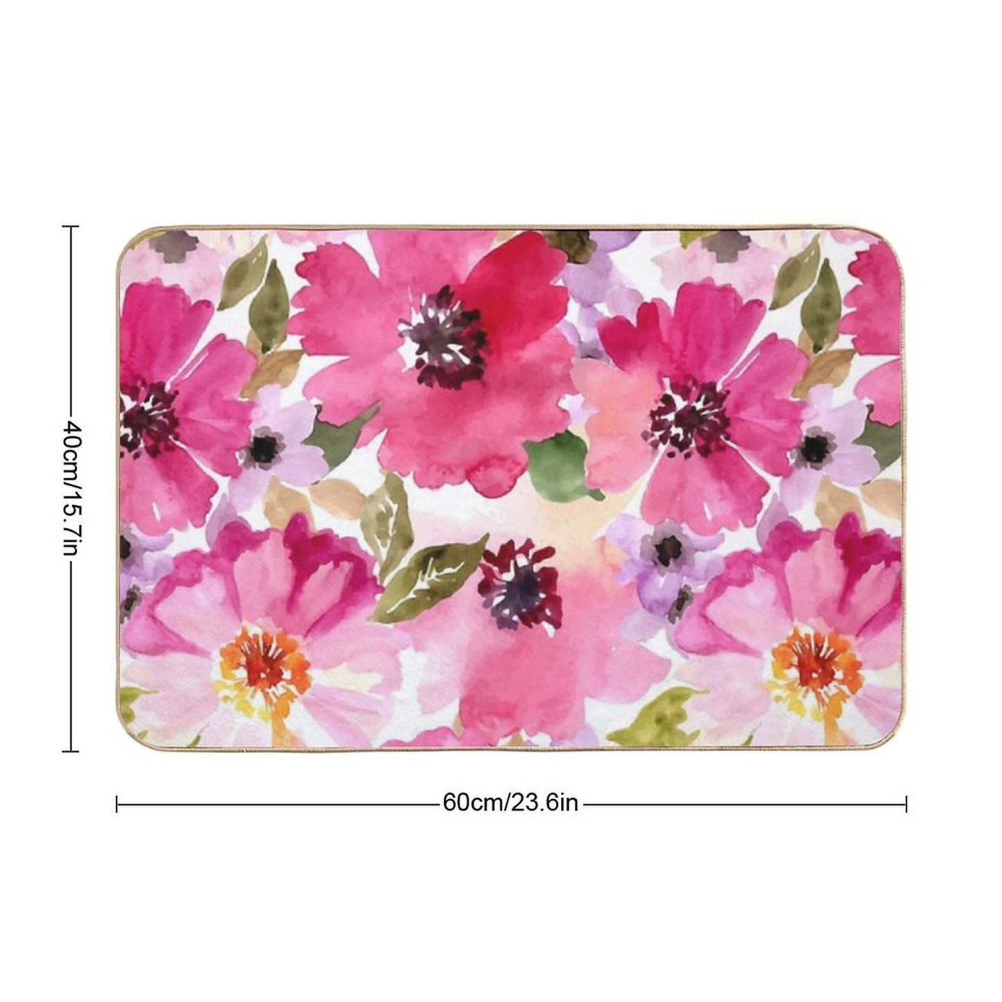 Watercolor Flowers Pink Fuchsia  Fade-Resistant Bath Mat