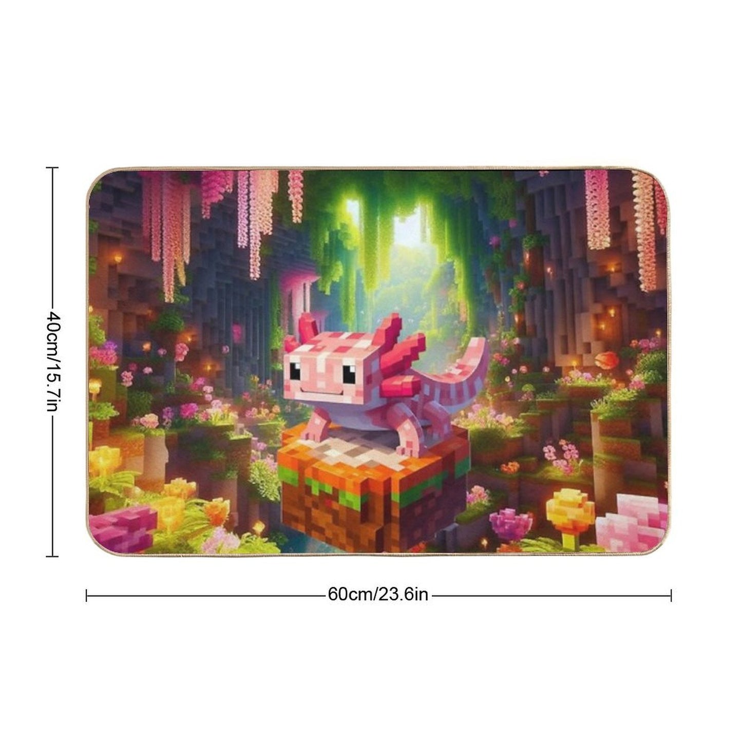 Cute Pink Minecraft Axolotl on Block  Slip-Resistant Bath Mat