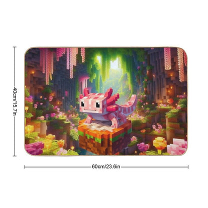 Cute Pink Minecraft Axolotl on Block  Slip-Resistant Bath Mat