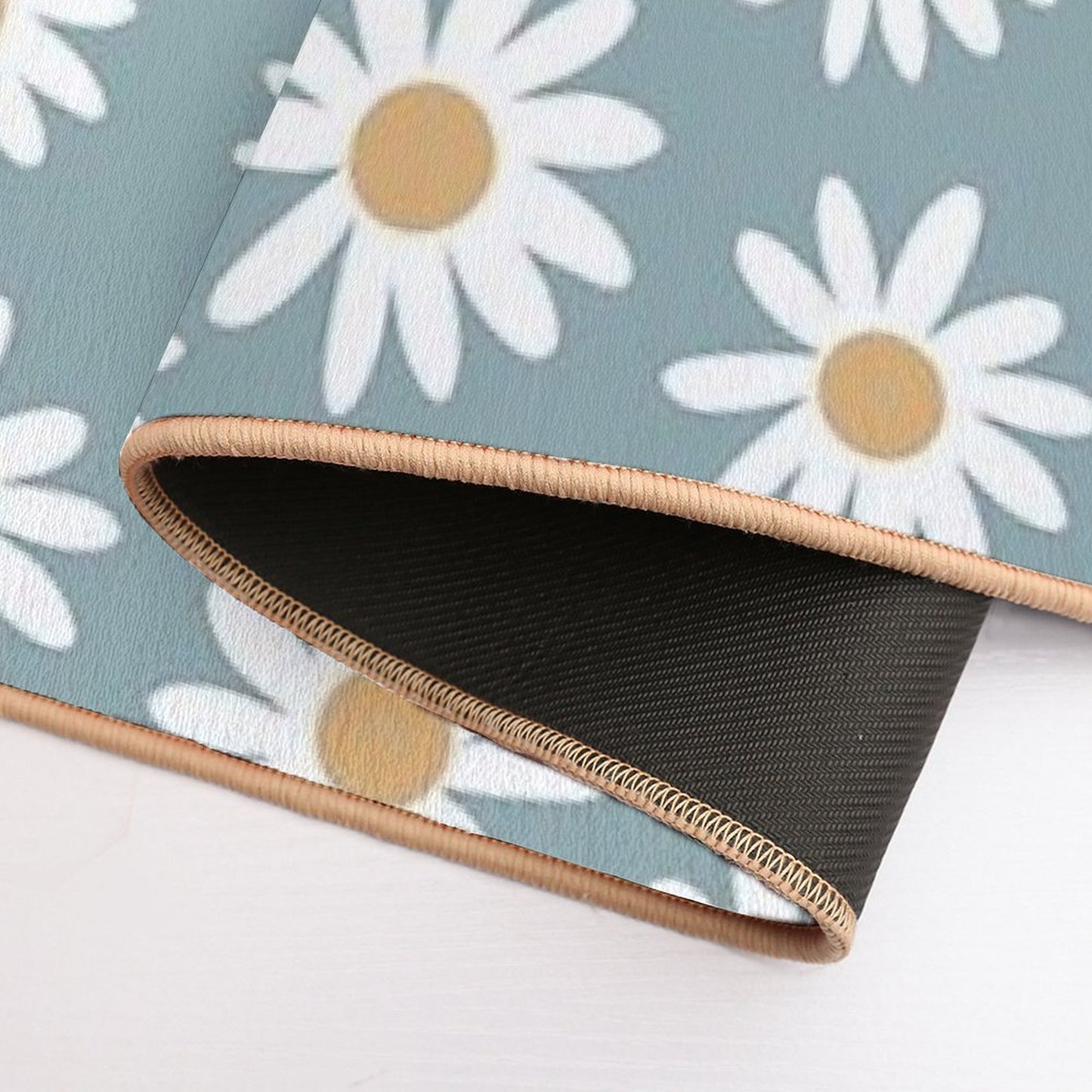 Blue Daisies - Daisy Pattern, Floral, Florals, Flower, Retro, Vintage, 70s, Camel, Brown, Rust, Earthy, Terracotta  Slip-Resistant Bath Mat