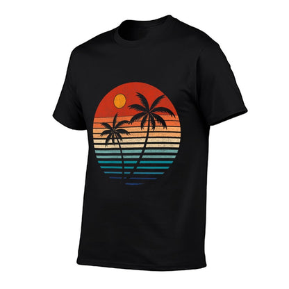 Summer Vacation Men Women Retro Sunset Beach Palms Tree  Heathered Texture T-Shirt