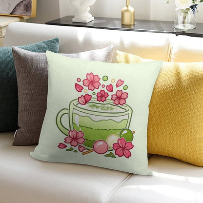 Sakura Matcha Tea Soft Fade-Resistant Throw Pillow