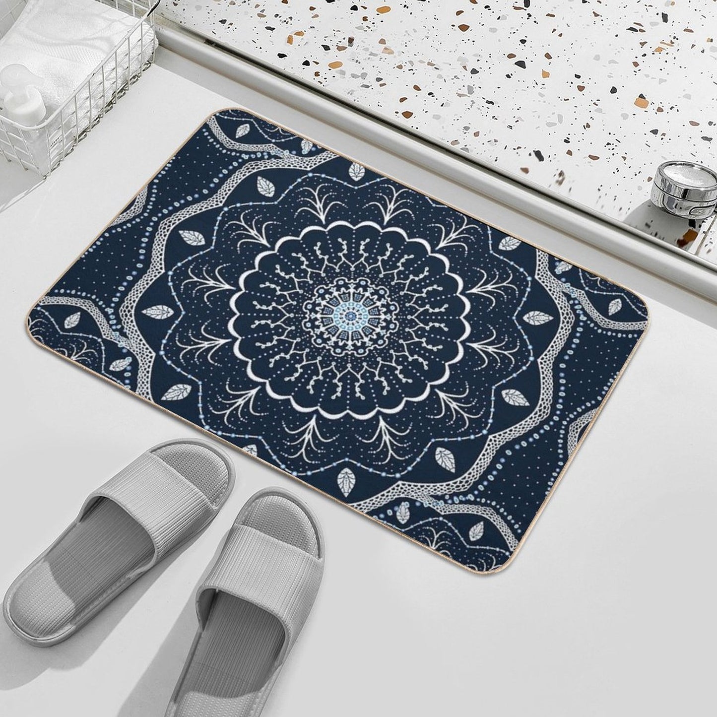 Black White Blue Mandala Durable Bath Mat