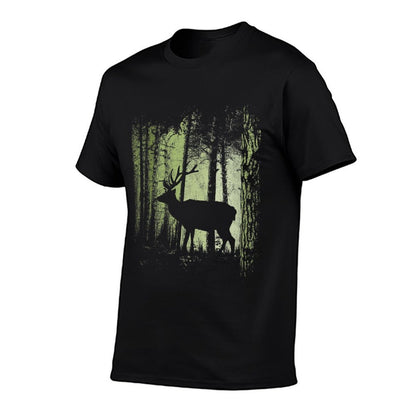 Womens Twilight Forest Wildlife Deer Stag Silhouette  Stretchy T-Shirt