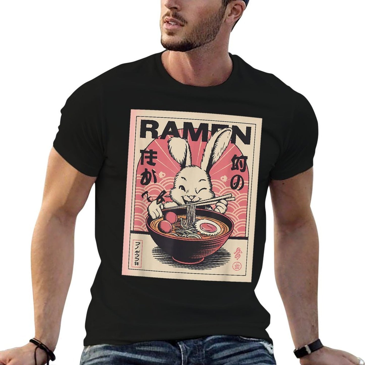 Anime Rabbit Manga Kawaii Otaku Neko Japanese Ramen Rabbit  Durable T-Shirt