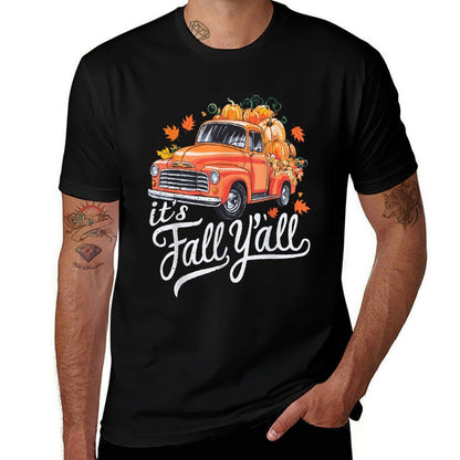 Its Fall Yall Pumpkin Truck Autumn Tree Hello Fall  High-quality Stitching T-Shirt