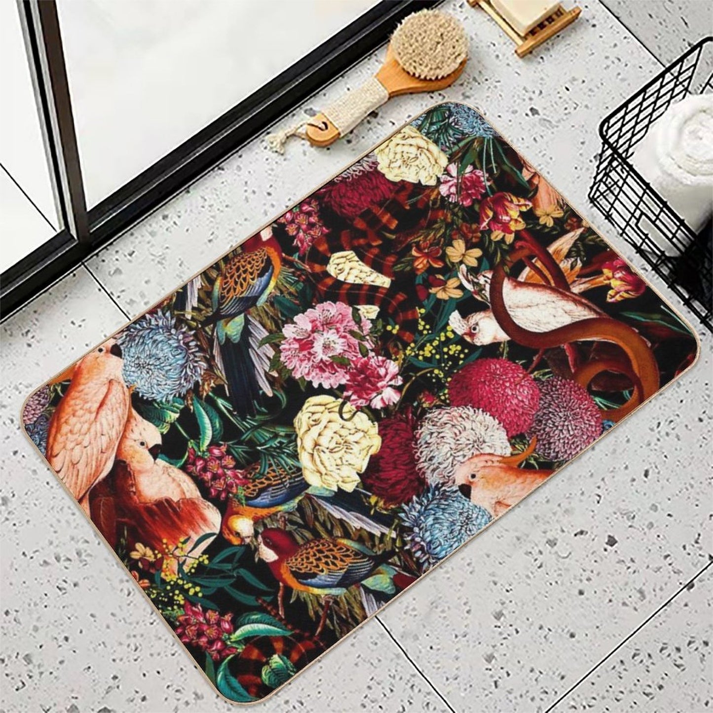Flowers And Animals Pattern II  Anti-Trip Bath Mat