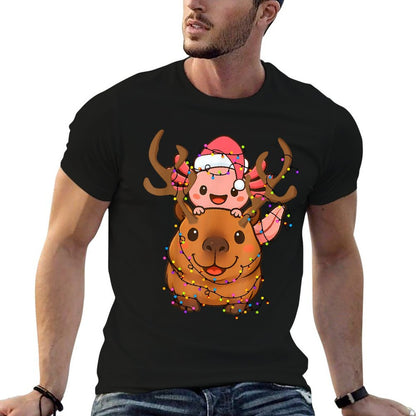 Capybara Axolotl Christmas Tree Xmas Light Cute Girls Boys  Eco-friendly Material T-Shirt