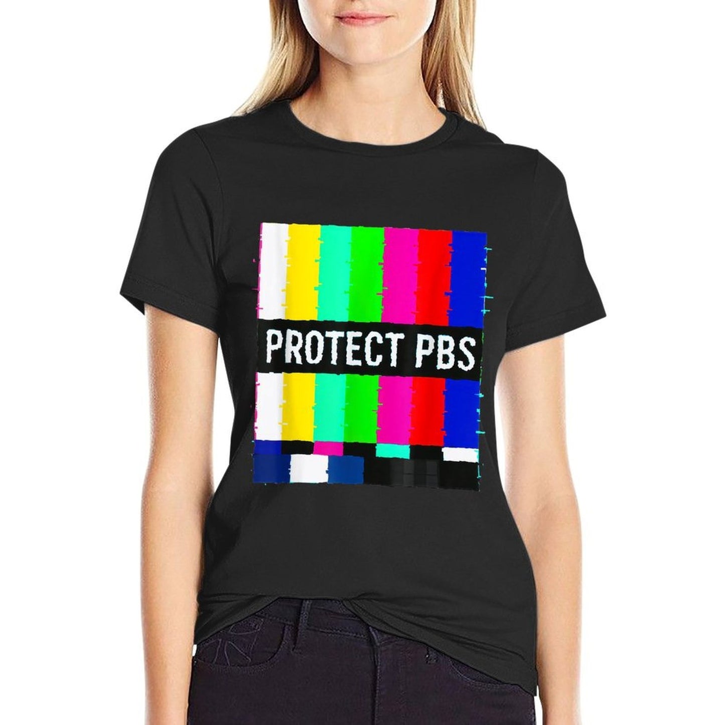 Protect P.B.S Television Off Air Glitch Art Vaporwave  Easy-care T-Shirt