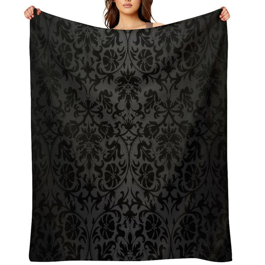 Black Floral Damask Comfort Throw Blanket