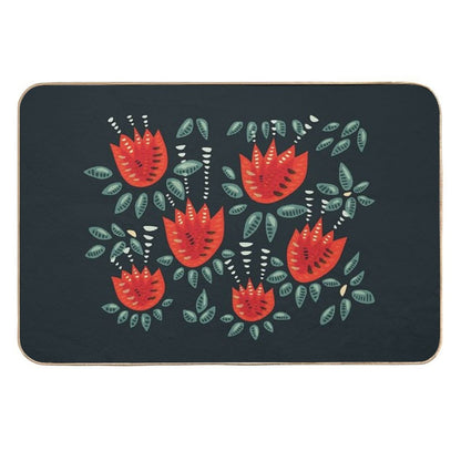 Beautiful Red Abstract Tulip Pattern  Repositionable Bath Mat