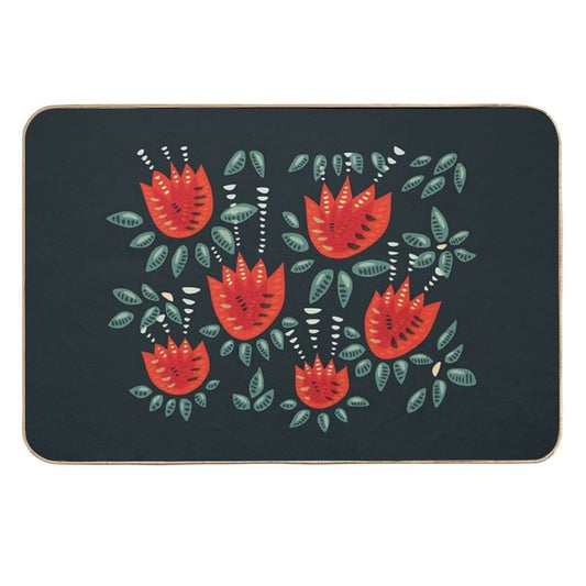 Beautiful Red Abstract Tulip Pattern  Repositionable Bath Mat