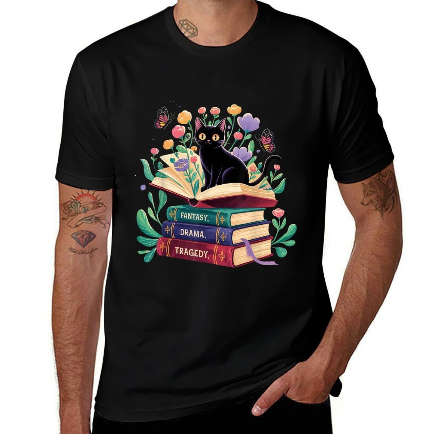 Fantasy Drama Tragedy Cat Book Lover Reading Humor  Versatile T-Shirt