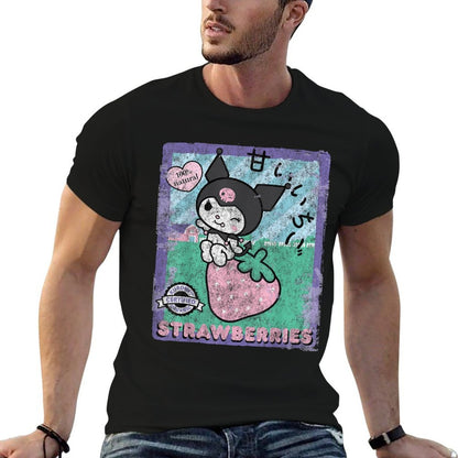 BONRI Kuromi Strawberry Picking Strawberries Farm Sleevetype  Heathered Texture T-Shirt