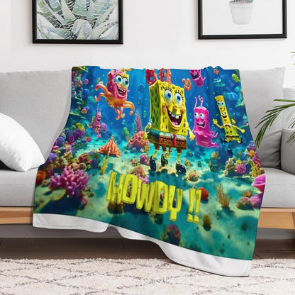 Ai SpongeBob Ocean Scene Sustainable Throw Blanket