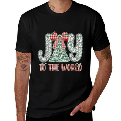 Joy to The World Jesus Christian Christmas Xmas Tree Holiday  Rolled Sleeves T-Shirt